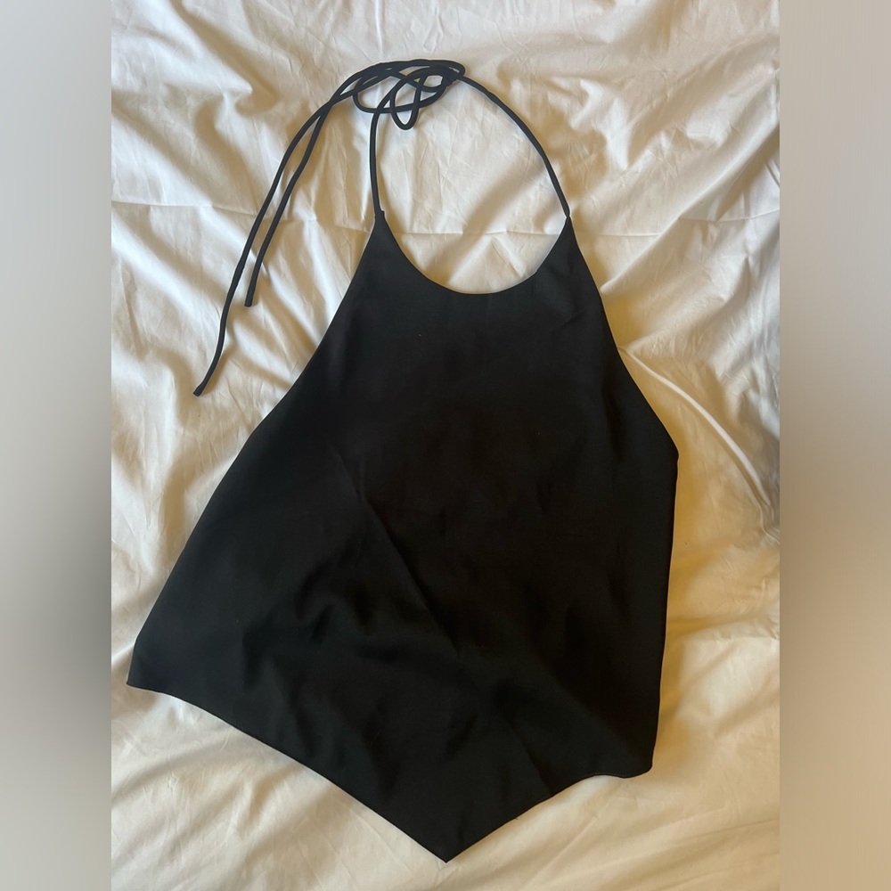 NastyGal Size Small Black Halter Neck Top Open Back